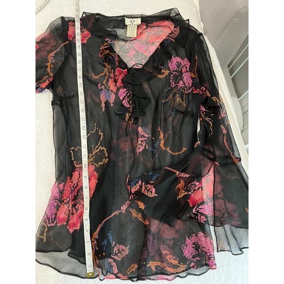 VTG 100% Silk Beaded Tunic Top slip bell sleeves,Whimsical,Y2K grunge size 1X - Picture 9 of 10